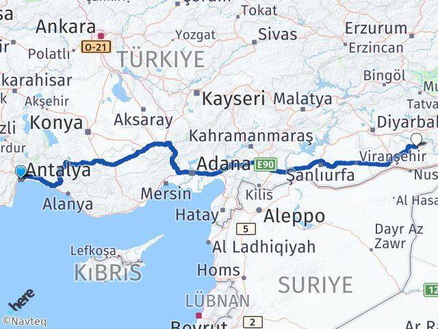 Antalya Gercüş Batman Arası Kaç Km - Yol Haritası