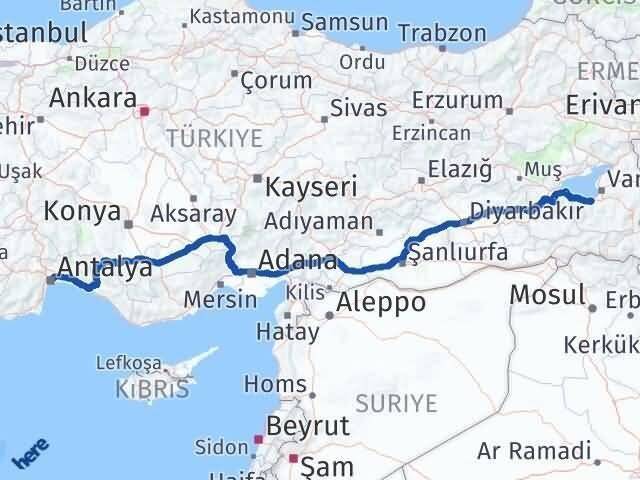 Antalya Gevaş Van Arası Kaç Km - Yol Haritası
