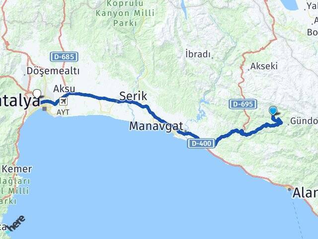 Güneyyaka Antalya Otogarı Arası Kaç Km - Yol Tarifi