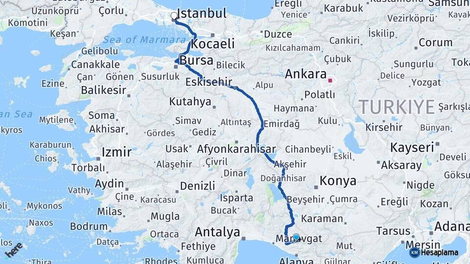 Antalya Gündoğmuş İstanbul Arası Kaç Km - Yol Haritası
