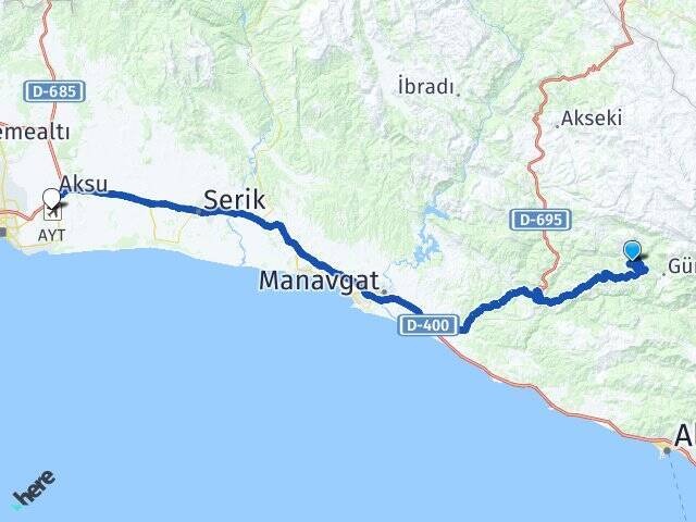 Karadere Antalya Havalimanı Arası Kaç Km - Yol Tarifi