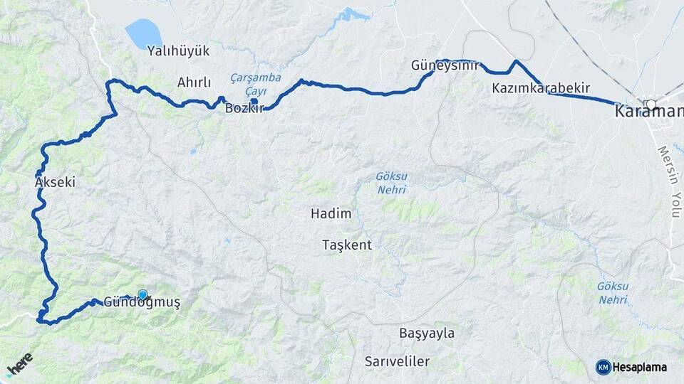 Antalya Gündoğmuş Karaman Arası Kaç Km - Yol Haritası