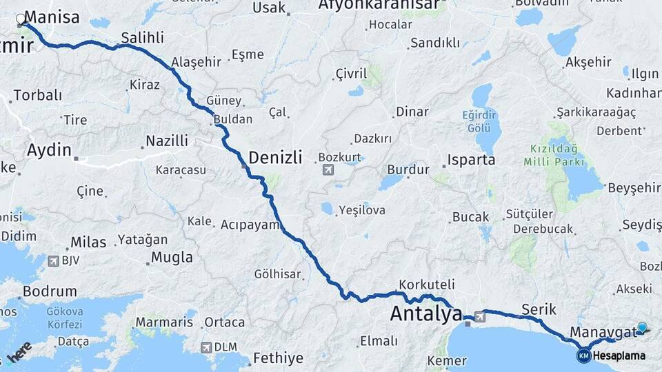Antalya Gündoğmuş Manisa Arası Kaç Km - Yol Haritası