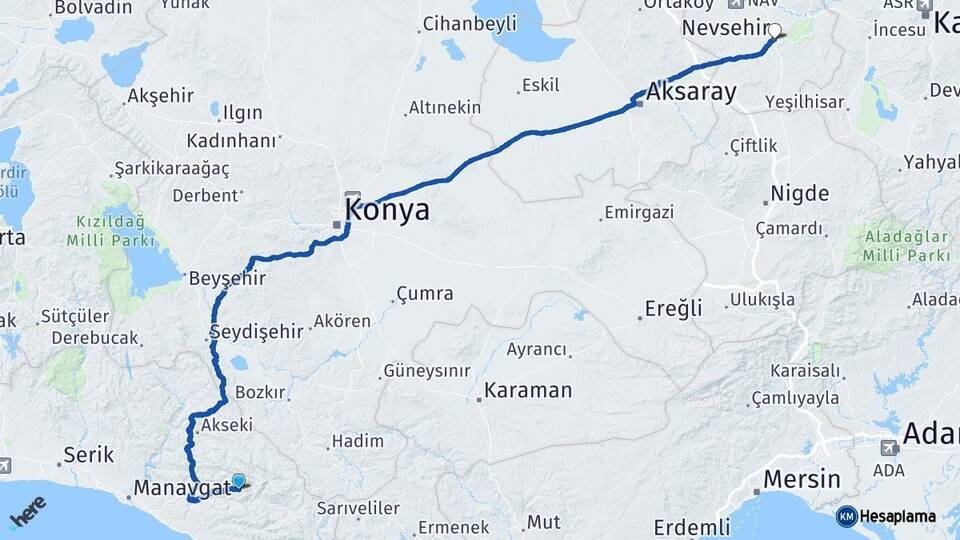 Antalya Gündoğmuş Nevşehir Arası Kaç Km - Yol Haritası