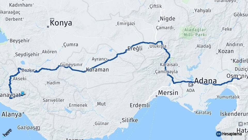 Antalya Gündoğmuş Osmaniye Arası Kaç Km - Yol Haritası