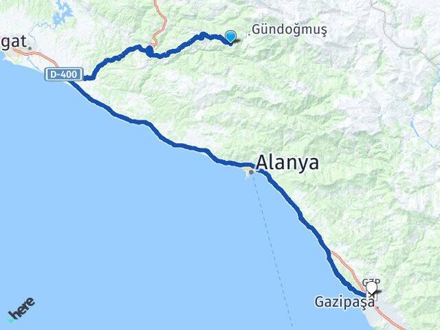 Senir Gazipaşa Alanya Havalimanı Arası Kaç Km - Yol Tarifi