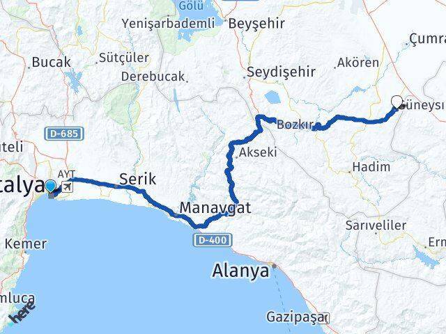 Antalya Güneysınır Arası Kaç Km - Yol Tarifi