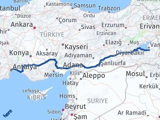 Antalya Gürpınar Van Arası Kaç Km - Yol Haritası