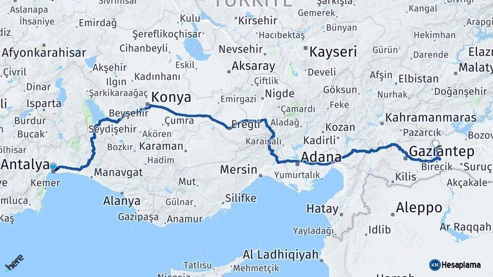 Antalya Halfeti Şanlıurfa Arası Kaç Km - Yol Haritası