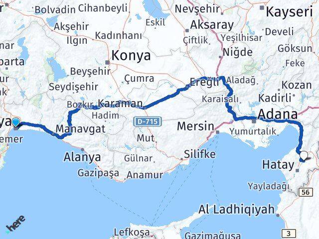 Antalya Hatay Havalimanı Arası Kaç Km - Yol Haritası