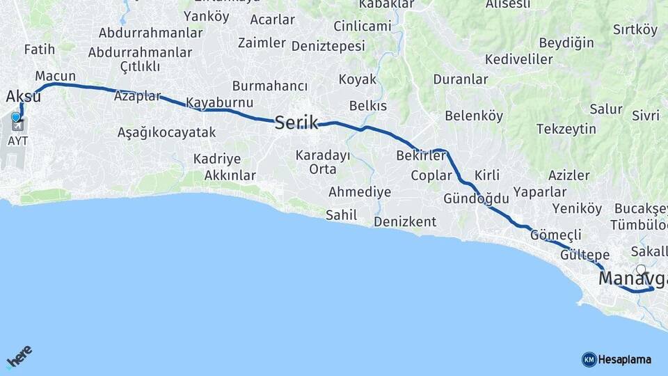 Antalya Havalimanı Manavgat Arası Kaç Km - Yol Tarifi