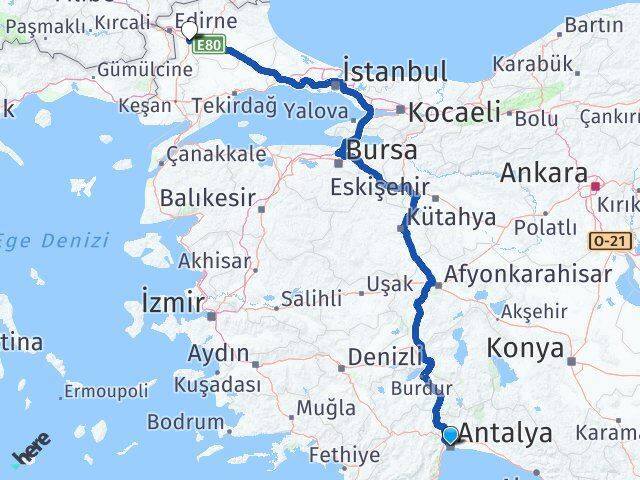 Antalya Havsa Edirne Arası Kaç Km - Yol Haritası