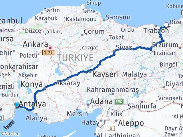 Antalya Hayrat Arası Kaç Km - Yol Tarifi