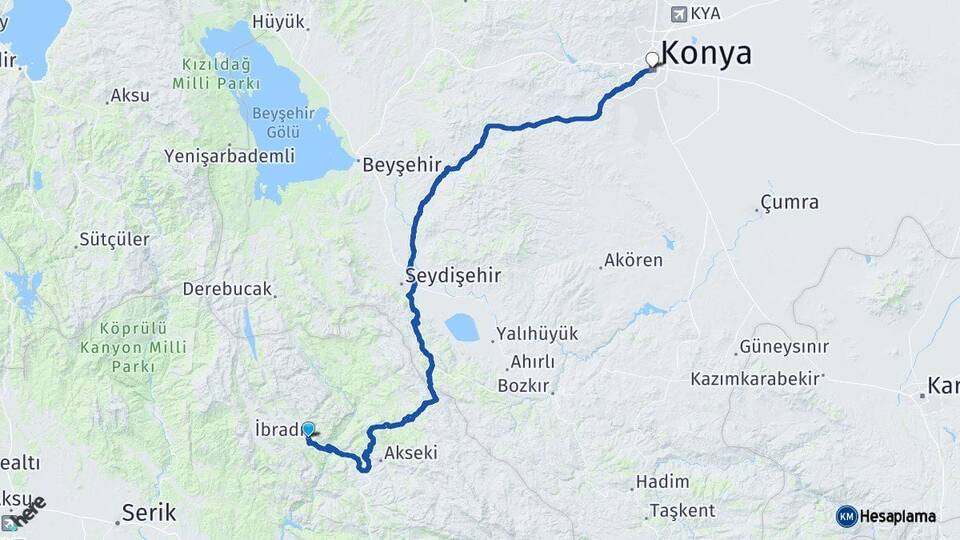 Antalya İbradı Konya Arası Kaç Km - Yol Haritası