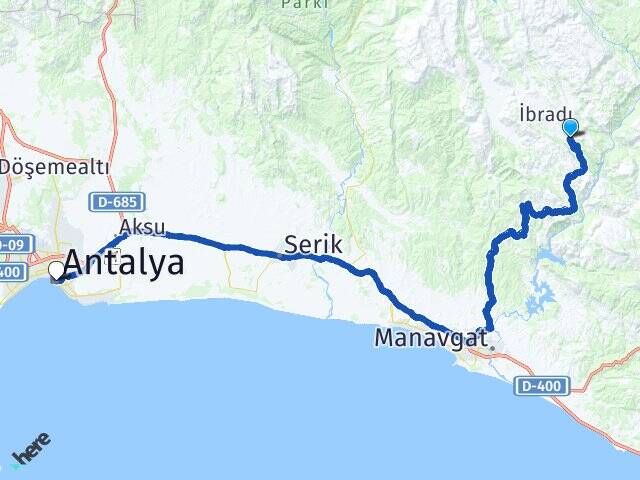 Antalya İbradı Ormana Arası Kaç Km - Yol Haritası