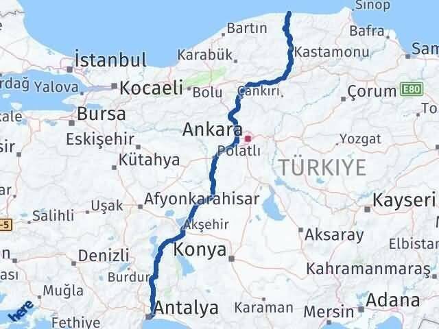 Antalya İnebolu Kastamonu Arası Kaç Km - Yol Haritası