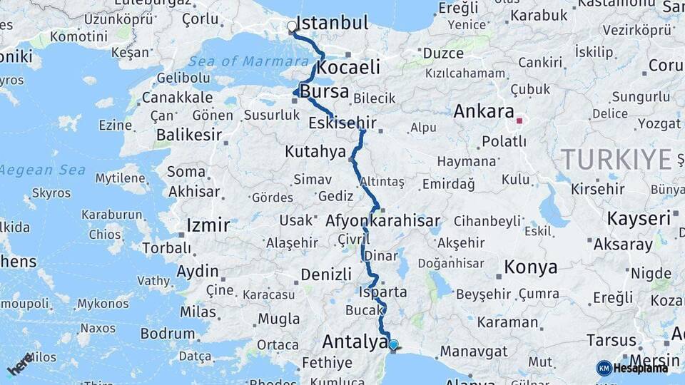 Antalya İstanbul Arası Kaç Km - Yol Haritası