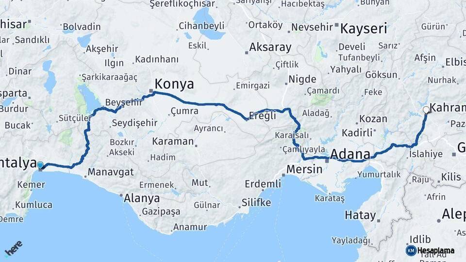 Antalya Kahramanmaraş Arası Kaç Km - Yol Haritası
