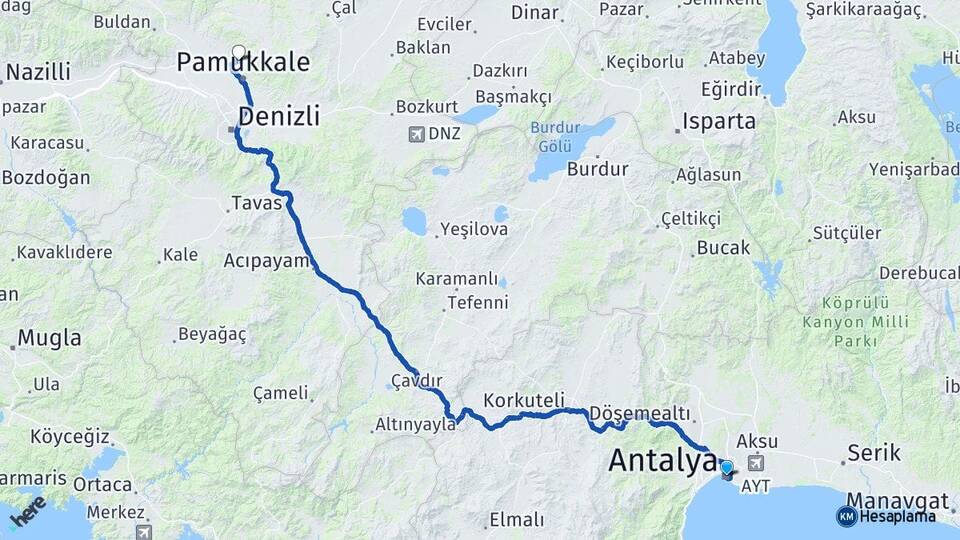 Antalya Karahayıt Pamukkale Denizli Arası Kaç Km - Yol Haritası