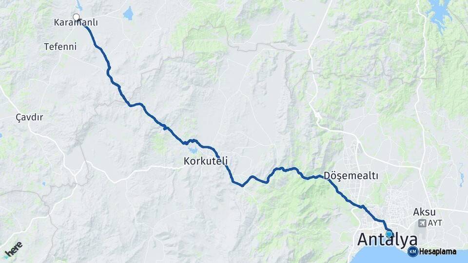 Antalya Karamanlı Burdur Arası Kaç Km - Yol Haritası