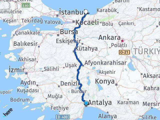 Antalya Karasu Sakarya Arası Kaç Km - Yol Haritası