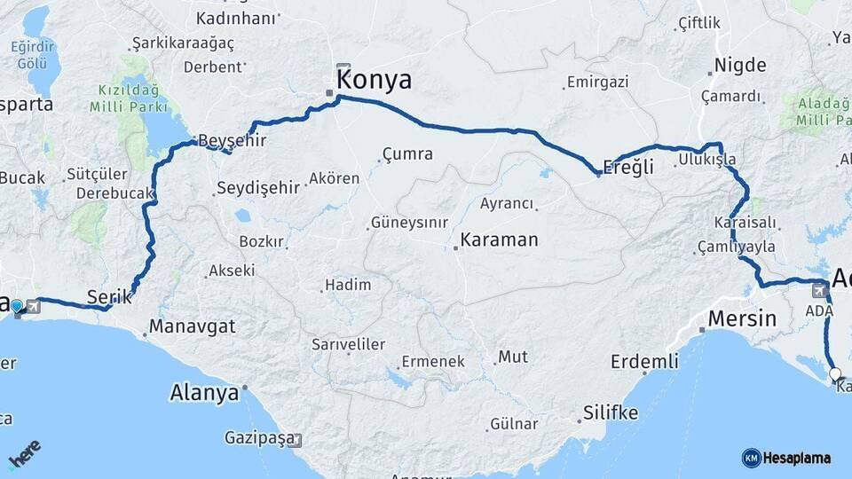 Antalya Karataş Adana Arası Kaç Km - Yol Haritası
