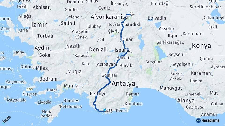 Antalya Kaş Afyonkarahisar Arası Kaç Km - Yol Haritası