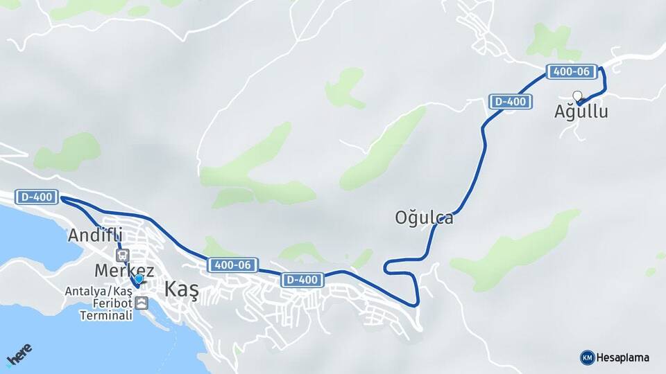 Antalya Kaş Ağullu Kaş Arası Kaç Km - Yol Haritası