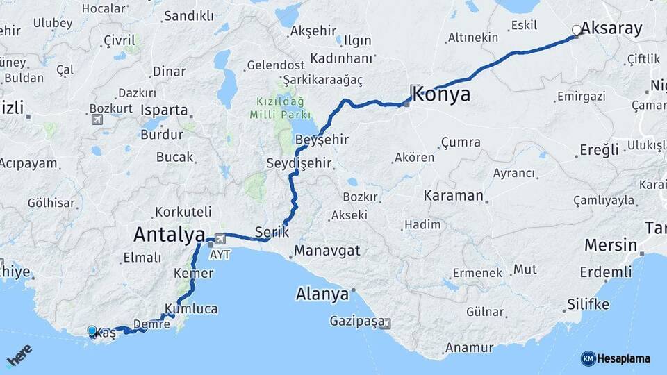 Antalya Kaş Aksaray Arası Kaç Km - Yol Haritası
