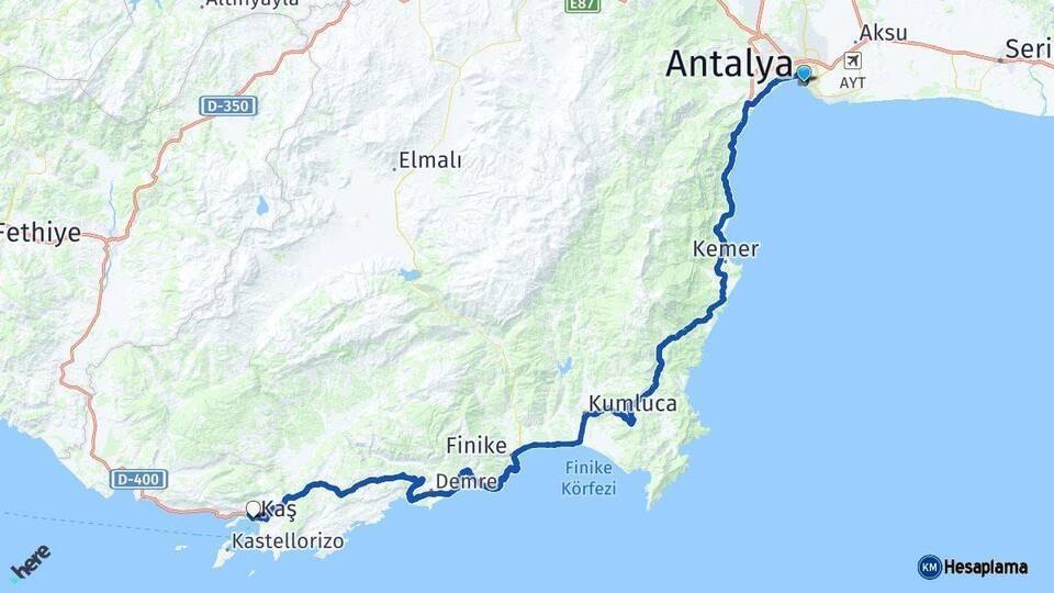 Antalya Kaş Arası Kaç Km - Yol Haritası