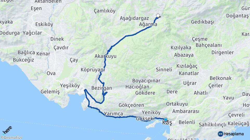 Antalya Kaş Beldibi Kaş Arası Kaç Km - Yol Haritası