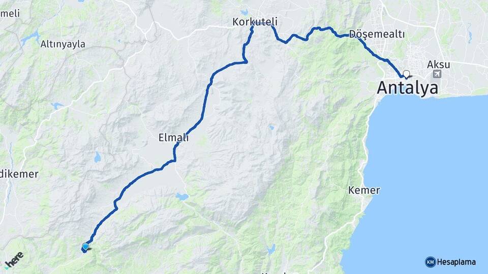 Antalya Kaş Beldibi Muratpaşa Arası Kaç Km - Yol Haritası