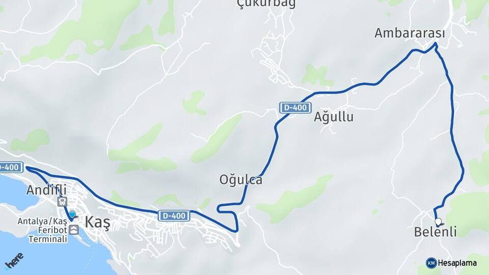 Antalya Kaş Belenli Kaş Arası Kaç Km - Yol Haritası