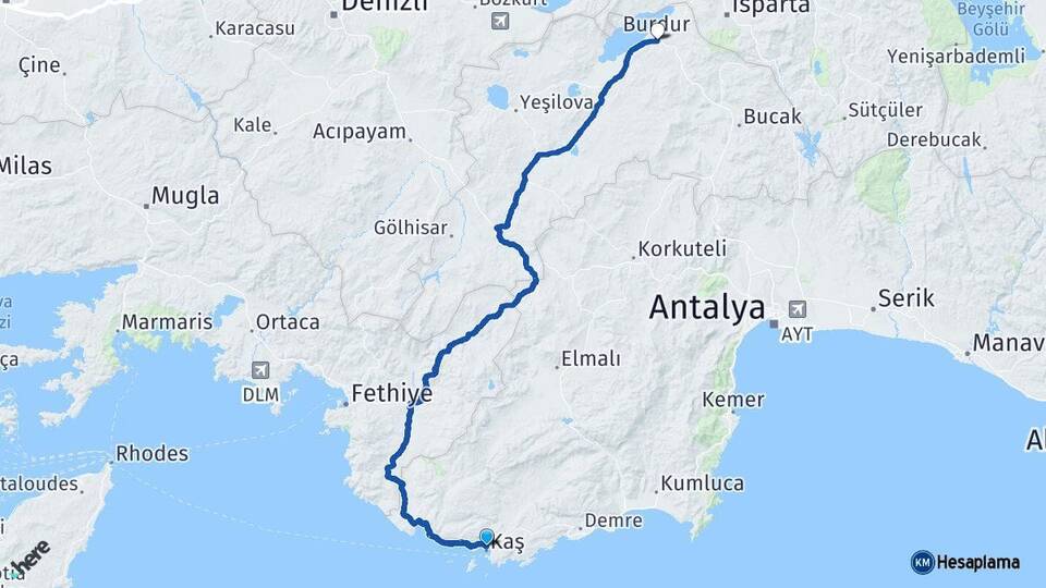 Antalya Kaş Burdur Arası Kaç Km - Yol Haritası