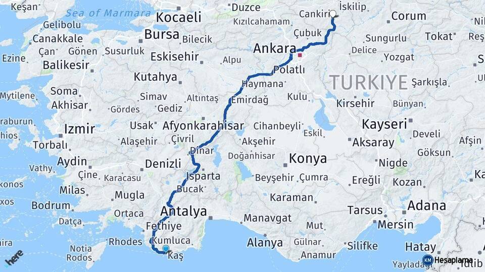 Antalya Kaş Çankırı Arası Kaç Km - Yol Haritası