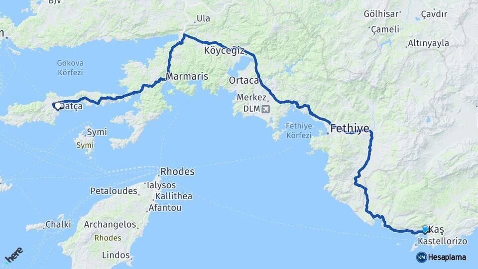 Antalya Kaş Datça Muğla Arası Kaç Km - Yol Haritası