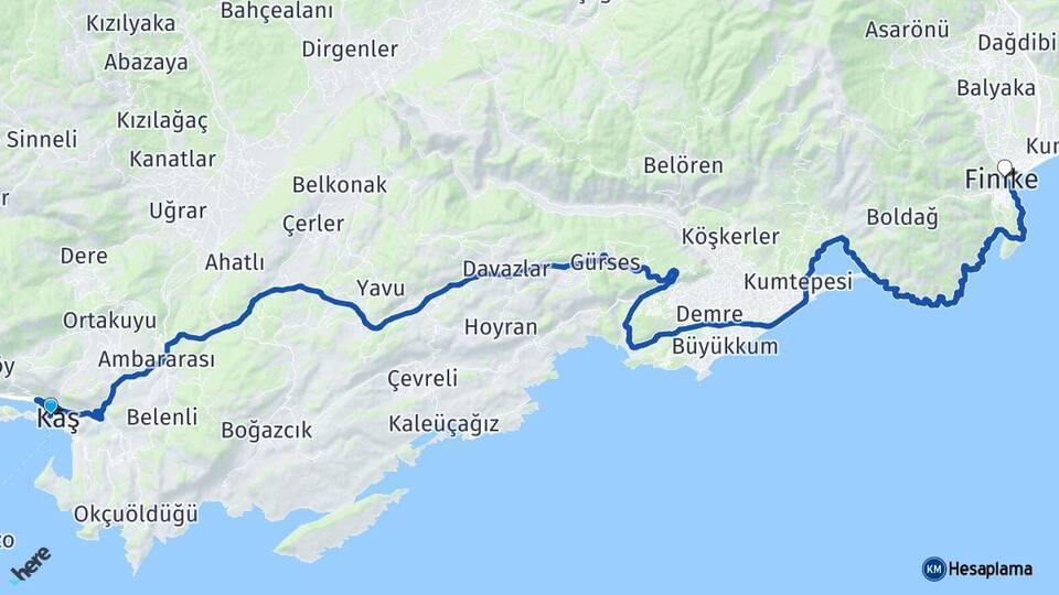 Antalya Kaş Finike Arası Kaç Km - Yol Haritası