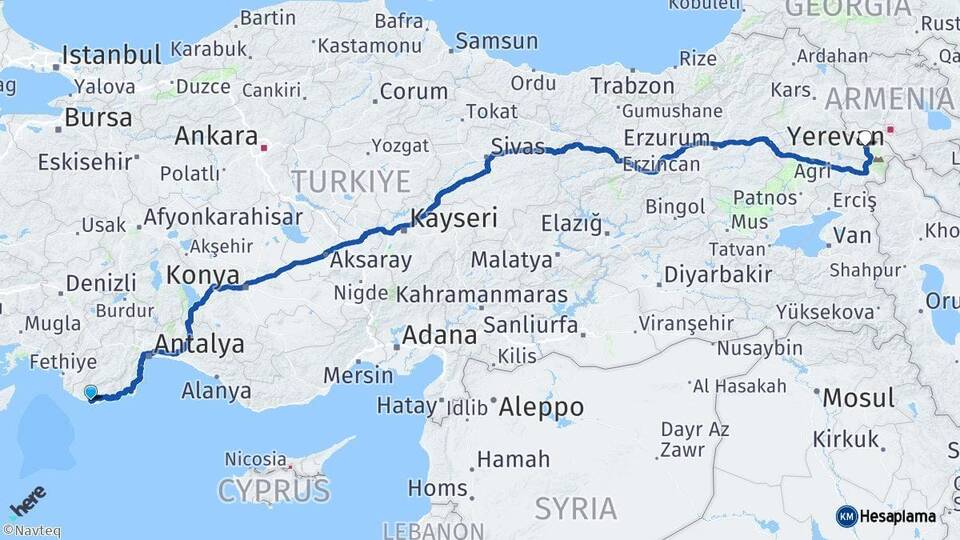 Antalya Kaş Iğdır Arası Kaç Km - Yol Haritası