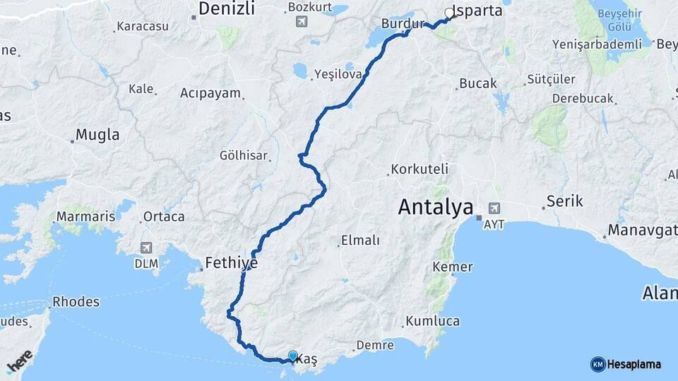 Antalya Kaş Isparta Arası Kaç Km - Yol Haritası