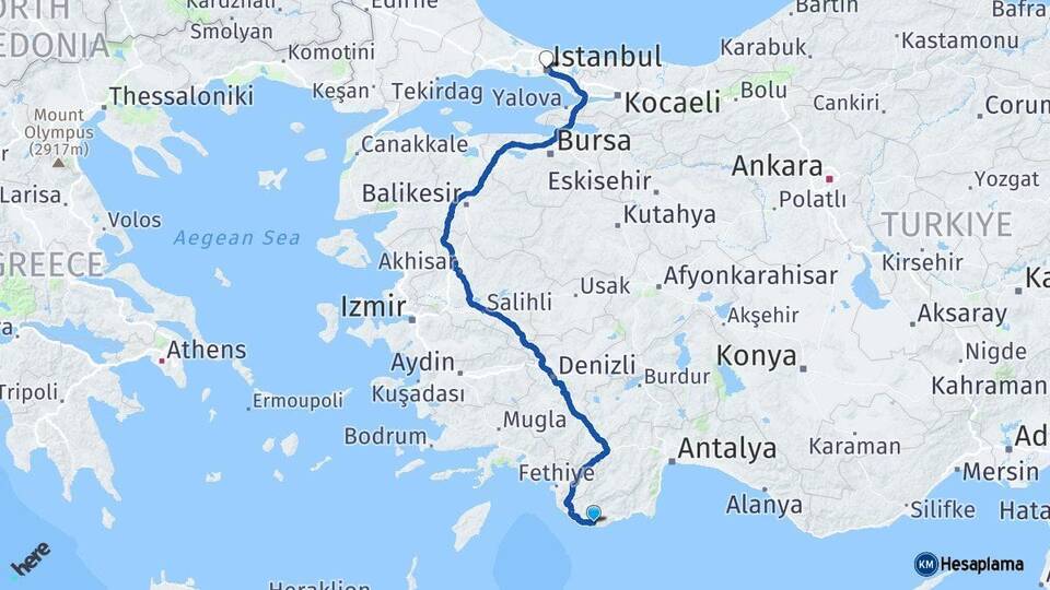 Antalya Kaş İstanbul Arası Kaç Km - Yol Haritası