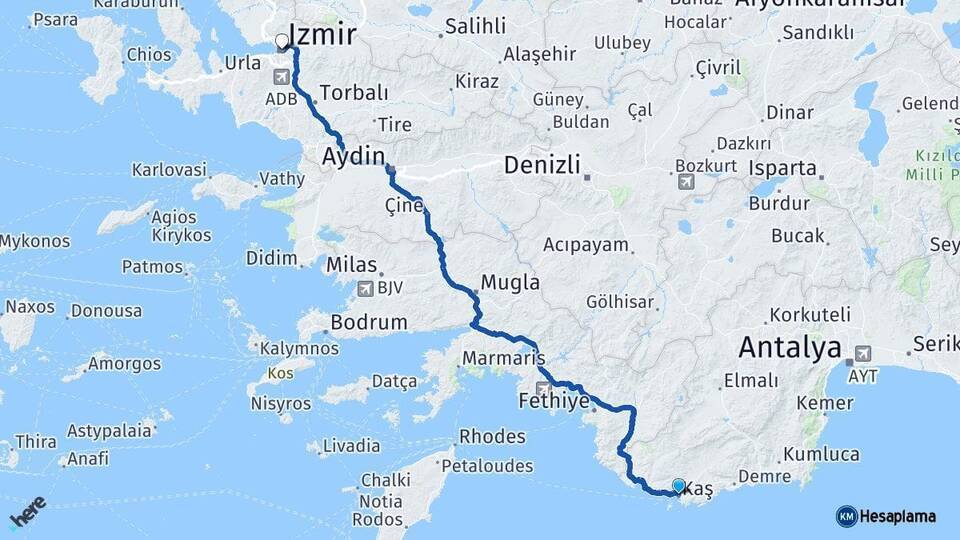 Kaş İzmir Arası Kaç Km - Yol Tarifi