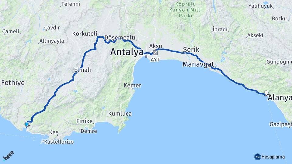 Antalya Kaş Kalkan Alanya Arası Kaç Km - Yol Haritası