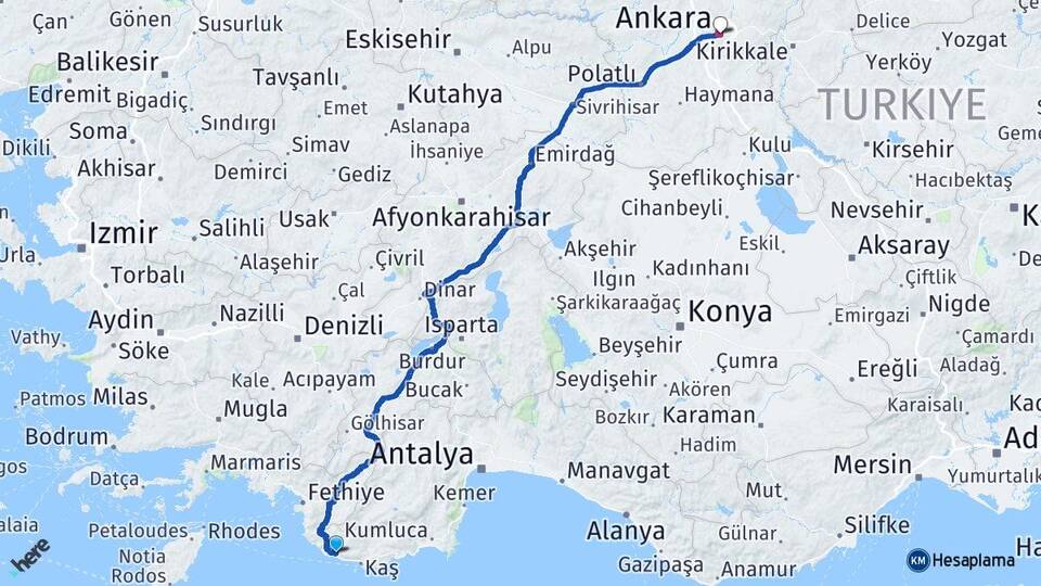 Antalya Kaş Kalkan Ankara Arası Kaç Km - Yol Haritası