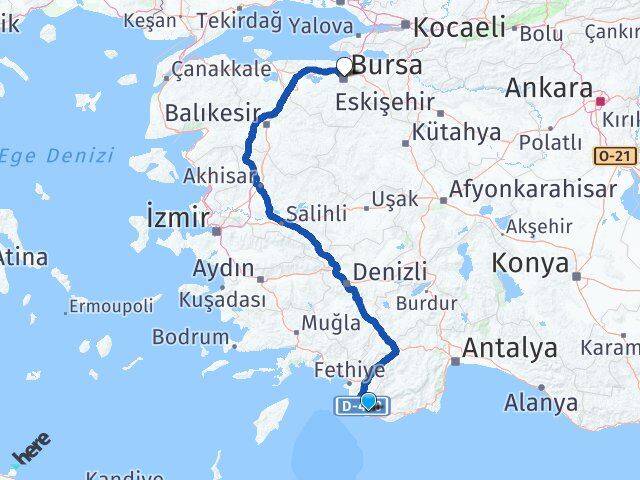 Antalya Kaş Kalkan Bursa Arası Kaç Km - Yol Haritası