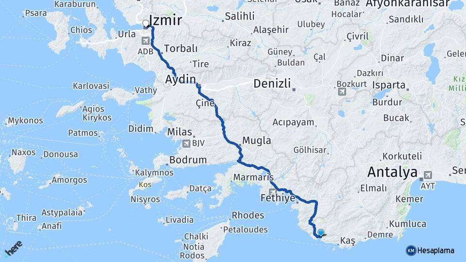 Antalya Kaş Kalkan İzmir Arası Kaç Km - Yol Haritası