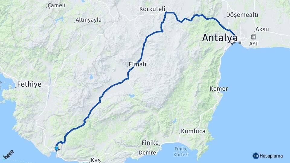 Antalya Kaş Kalkan Konyaaltı Arası Kaç Km - Yol Haritası