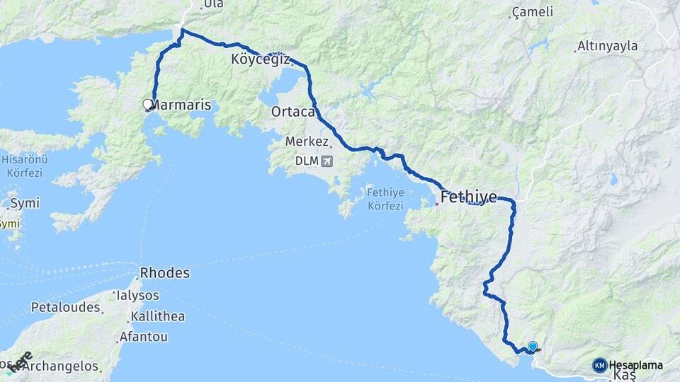 Antalya Kaş Kalkan Marmaris Muğla Arası Kaç Km - Yol Haritası