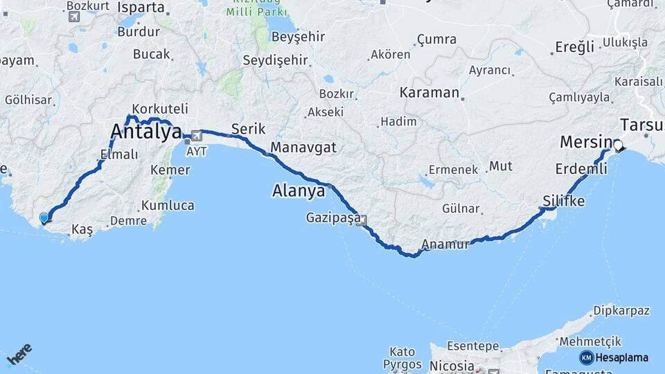 Antalya Kaş Kalkan Mersin Arası Kaç Km - Yol Haritası