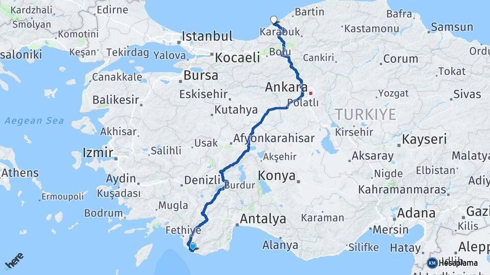 Antalya Kaş Kalkan Zonguldak Arası Kaç Km - Yol Haritası