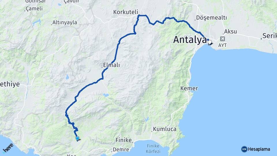 Antalya Kaş Kasaba Arası Kaç Km - Yol Haritası